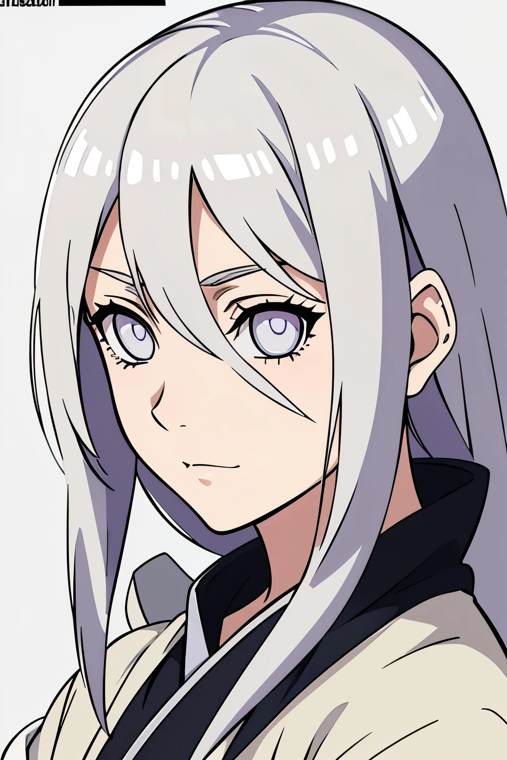 (high-quality, breathtaking),(expressive eyes, perfect face) portrait, Symmetrical Eyes, 1girl, female, solo, teenager, white hair, white coloured eyes, byakugan, naruto art style, long hair, fluffy hair, feminine face, grey background, detailed eyes, hyuga, Ōtsutsuki, naruto ninja attire, neutral expression, soft smile
