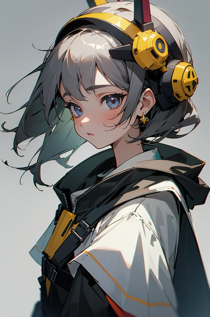 masterpiece, bestquality, Aya-Krishna,1girls,headgear,grey background, cowboy shot, stand