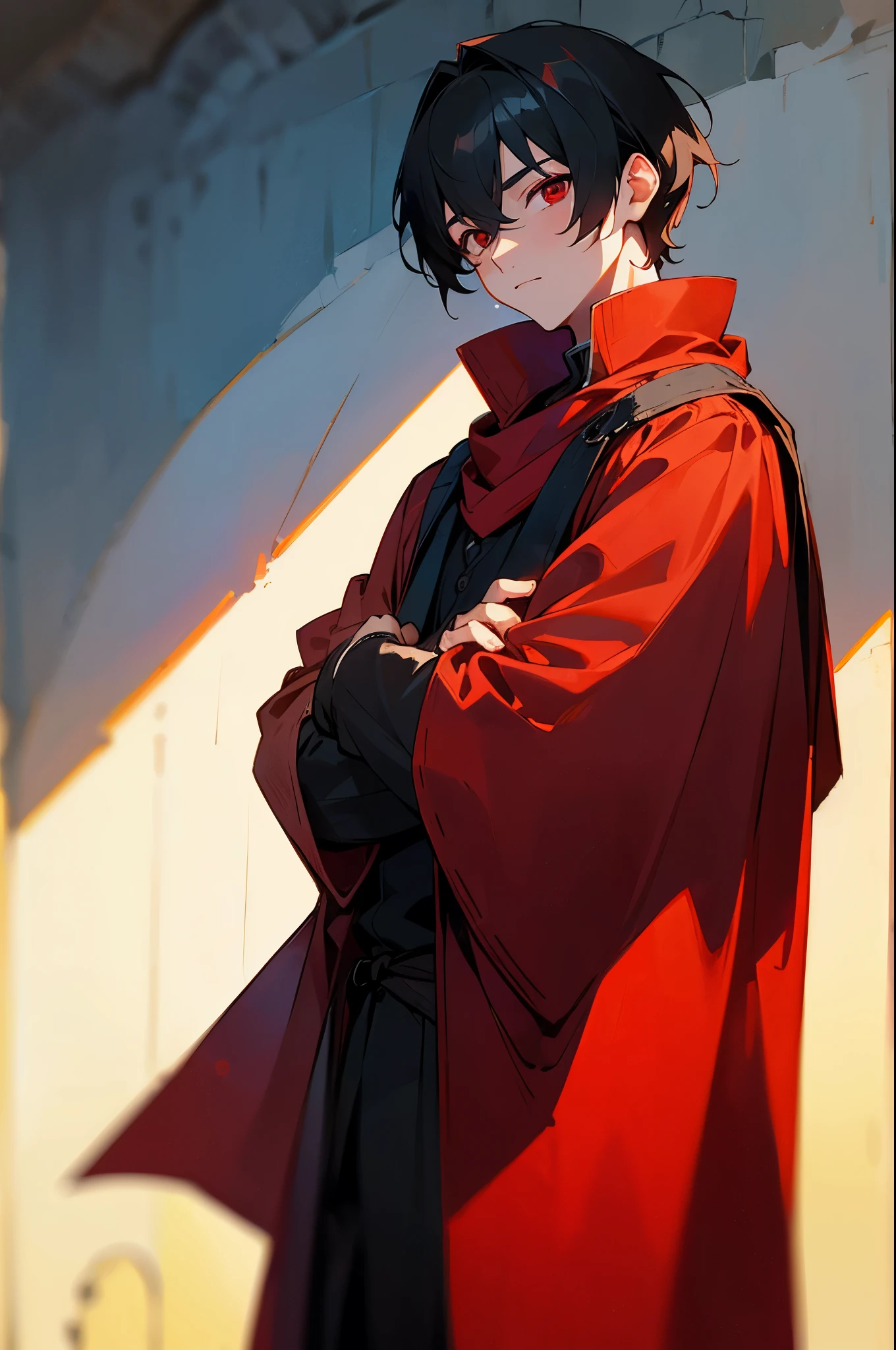 (Obra-prima, melhor qualidade: 1.2) alone, 1boy, masculino, black short hair , red eyes , medieval clothes , looking at the viewer
