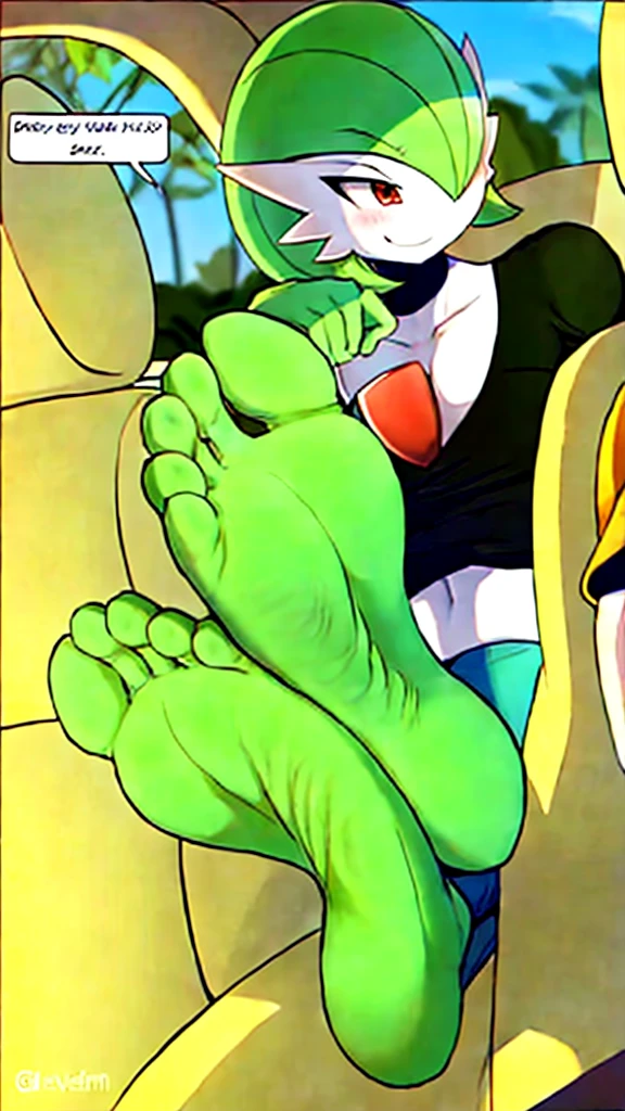 Soles, detailed soles, wrinkled soles, happy expression, Gardevoir, 