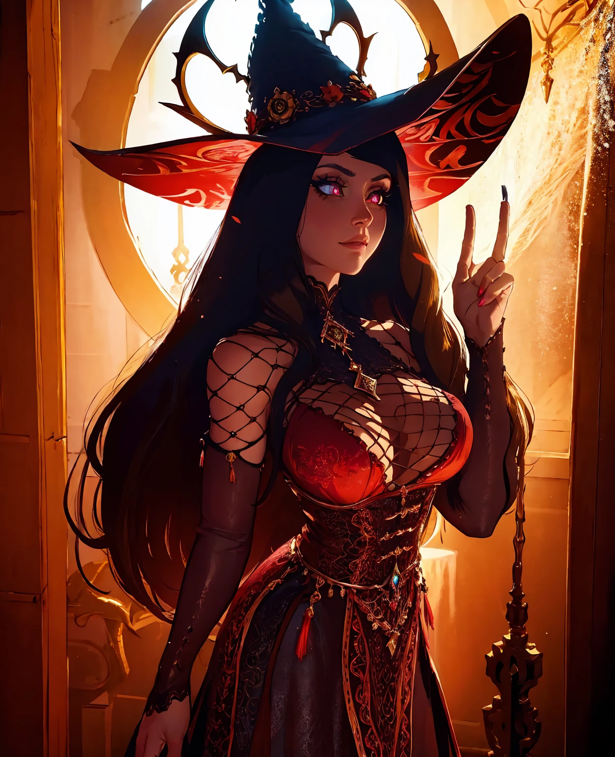 Asian Brunette Cat Girl,orange with Long Hair, Witch, Sorceress, daughter of darkness, full of powers, strong and imposing, war scene illustration, nude, parts exposed, centralised image, a single image on a single card, with Bronze and Silver gilded edges,
