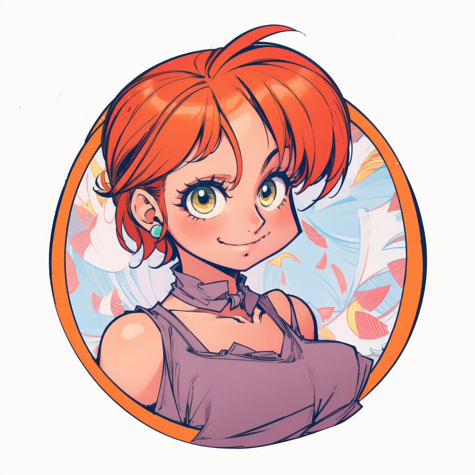 ((1girl,  nami from one piece, 1girl, white background, blonde hair, white shirt)), upper body, anatomically correct, short hair, chibi, simple background, smile, cleavage, looking at the viewer, 