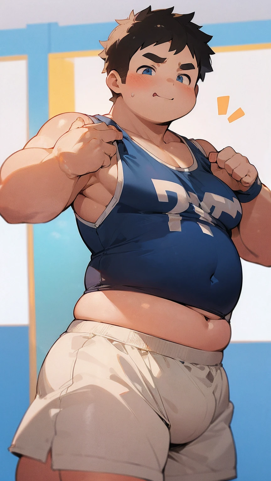 (androgynous), (boyish), beautiful, (very short hair), (pudgy face), (thick), nipples, (へそ),  (ikemen), (boyish), (handsome), (chubby), (overweight)