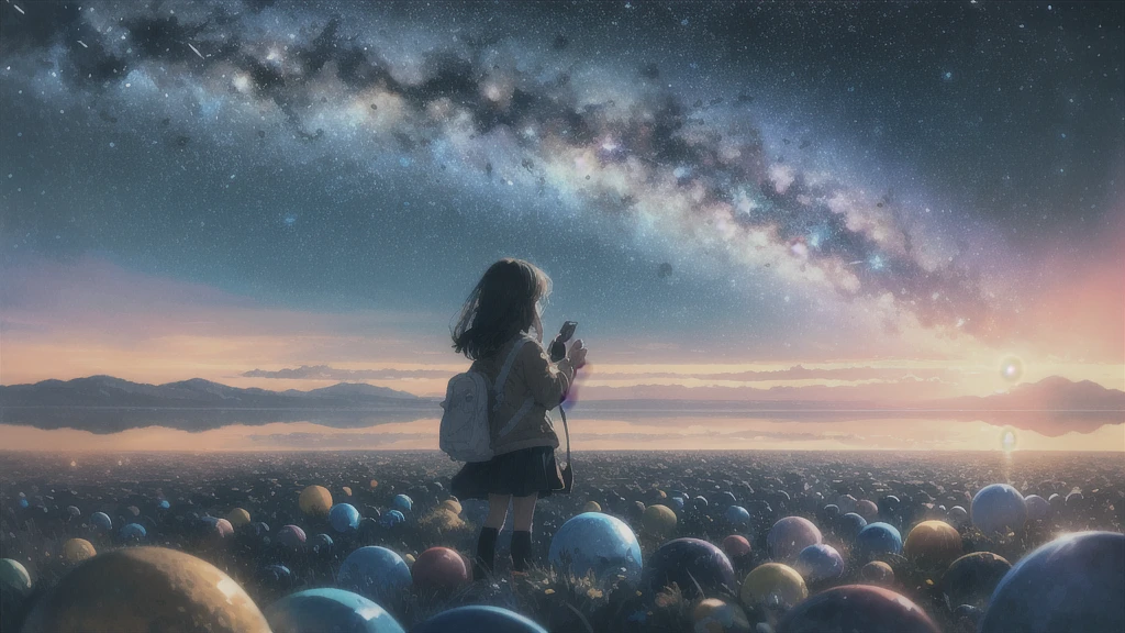 milky way, Absurd, High resolution, Super detailed, (One little girl:1.3),
Break Lomography, Analogue photography, Vibrant colors, Soft Focus, Light leakage, Dreamy atmosphere, Experimental charm, Nostalgic Charm BREAK Color Field Painting, large colored bands, abstract expressionism, Bold colors, Emotional impact, Atmospheric Depth, Minimalist Approach BREAK
, Space Exploration, Celestial Bodies, Astronomical phenomena, Scientific discoveries, otherworldly wonders