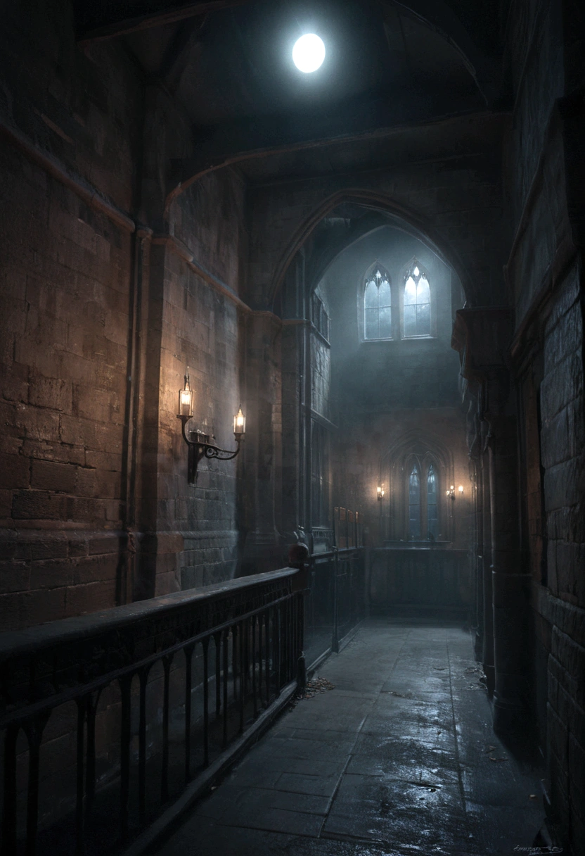 angry ghost lily evans, hogwarts castle, dark hallways, ghostly apparition, supernatural, moaning, disturbing presence, haunting, eerie atmosphere, flickering lights, cobwebs, moonlight, detailed textures, dramatic lighting, cinematic composition, somber color palette, realistic rendering, 8k, masterpiece