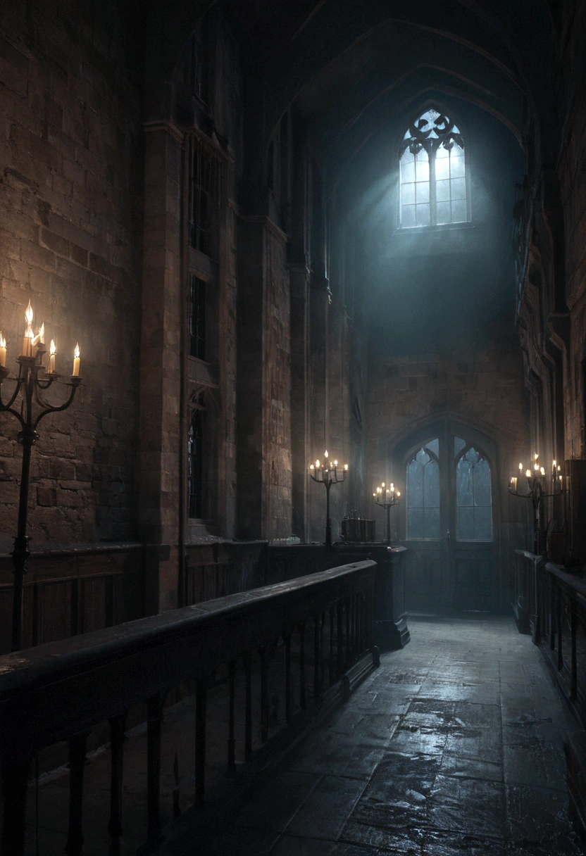 angry ghost lily evans, hogwarts castle, dark hallways, ghostly apparition, supernatural, moaning, disturbing presence, haunting, eerie atmosphere, flickering lights, cobwebs, moonlight, detailed textures, dramatic lighting, cinematic composition, somber color palette, realistic rendering, 8k, masterpiece