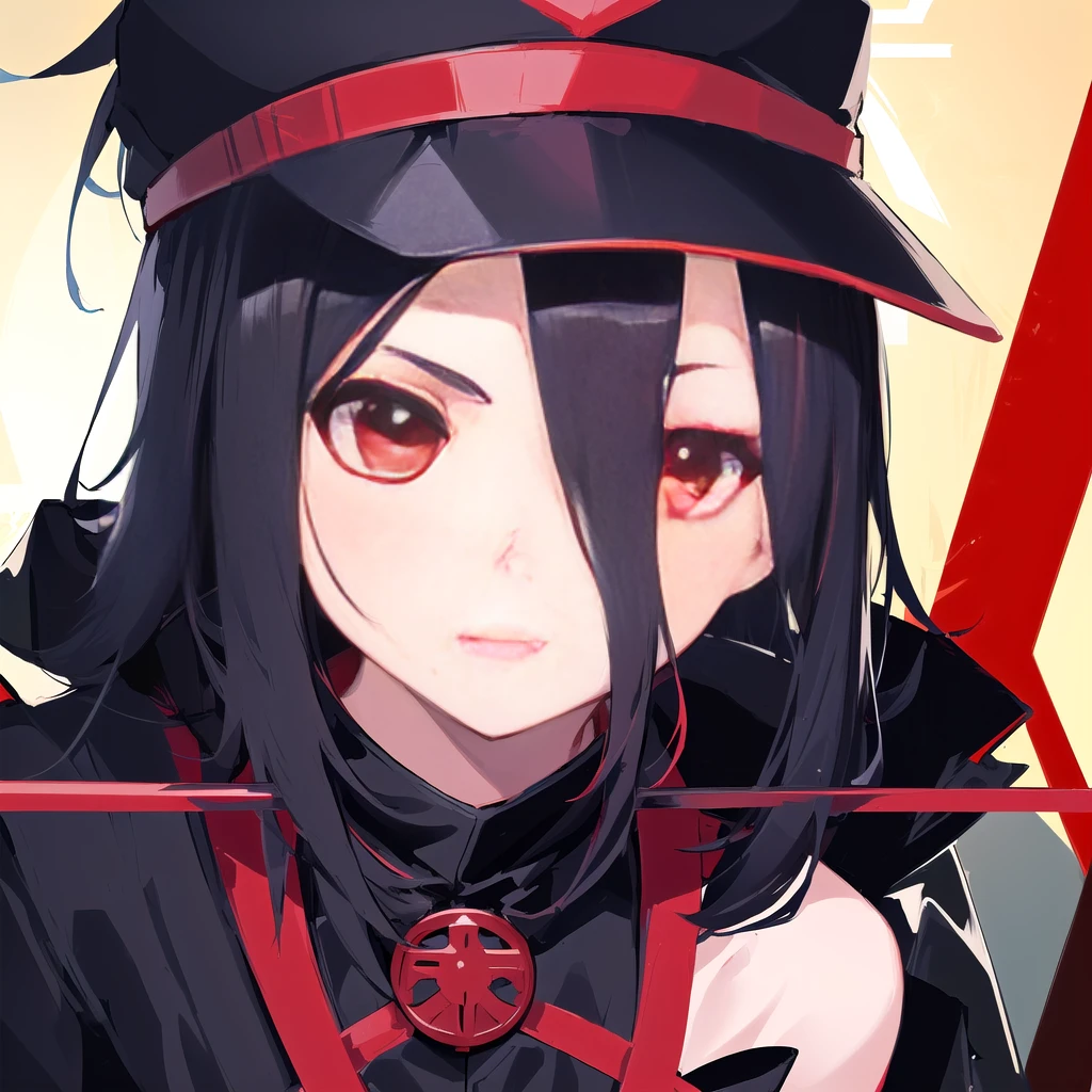 Anime girl with red eyes holding a sword and a red hat, Style of Red Line Anime, Katana Zero Video Game Character, Cute girl anime visual, shuushuu anime character, female anime character, Anime Stills, sao style anime, Kill, kill, kill, Anime style like fate/overnight, Kill, kill, kill illustration, Makai Ryuko