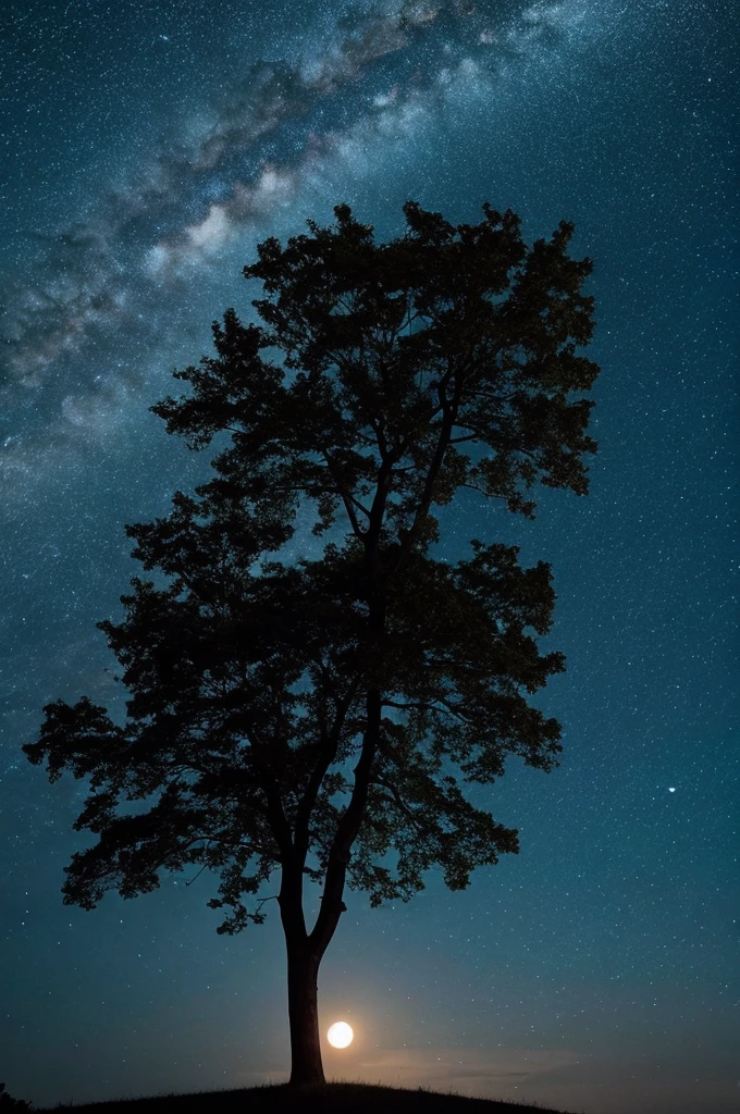 starry skies　One Tree　Moon behind