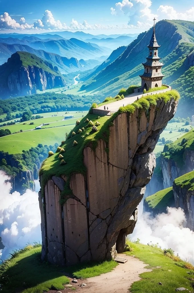 A kingdom on a cliff, epic, isekai world, colorful