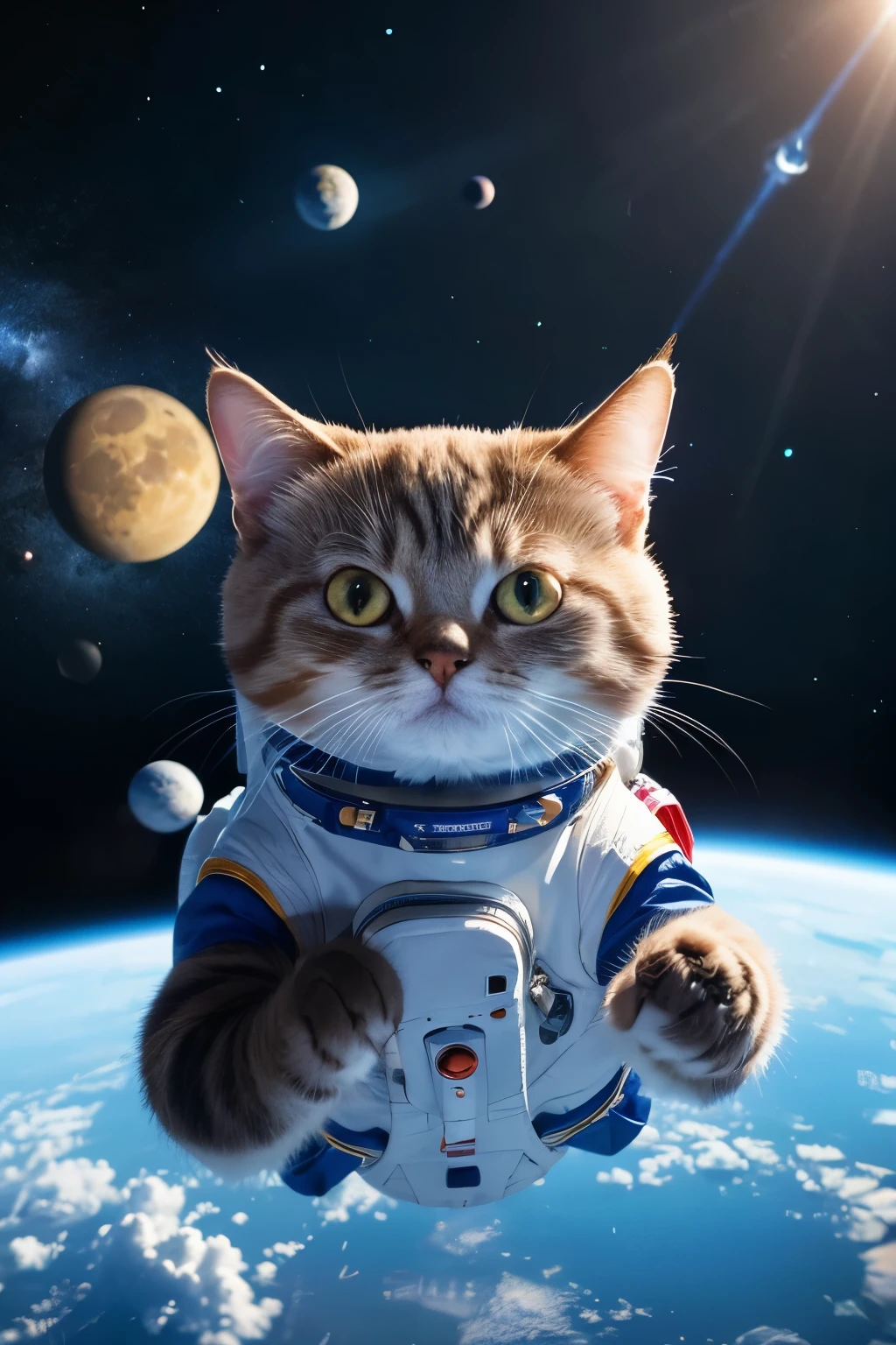 Arafed cat in a space suit floating in the air - SeaArt AI