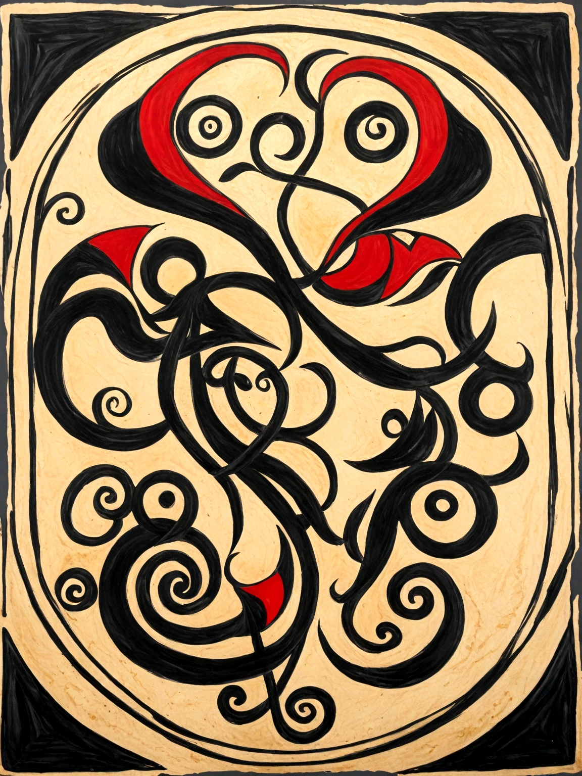A sticker of GU, depicted as a horn, designed as a black and white tattoo with red accent elements. The horn is shown with intricate details, including finely etched lines that highlight its curves and natural texture. Surrounding the horn are symbols of strength and protection, such as traditional sumerian motifs and cuneiform inscriptions, emphasizing its role as a symbol of power and protection in battles. The background includes elements such as stylized waves and geometric patterns, adding depth and context to the design. The overall design is in black and white, with deep blacks and bold contrasts, while red accents are used to highlight key elements such as the cuneiform symbols and specific parts of the horn. The composition follows the golden ratio,no golden ink, creating a striking and bold yet elegant tattoo design.