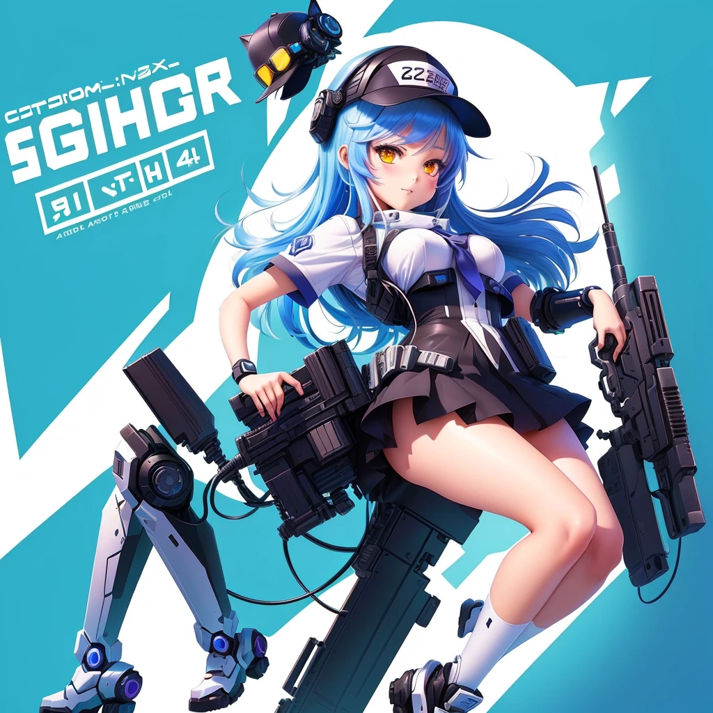 a cartoon image of a girl with a gun and a hat, splash art anime , fully robotic!! catgirl, cute art style, pixiv contest winner, clean artstyle, video game fanart, advanced digital chibi art, game art!!, anime style illustration, pixiv, cyber school girl, pixiv style, digital anime illustration, ahegao