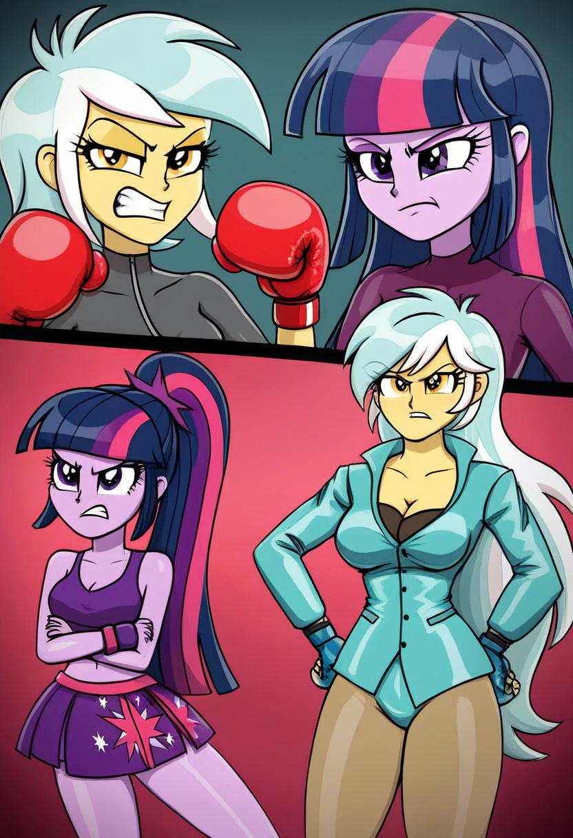 Eqg Twilight sparkle bodystocking  boxing angry lyra in ring 