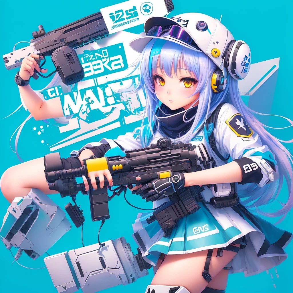 a cartoon image of a girl with a gun and a hat, splash art anime , fully robotic!! catgirl, cute art style, pixiv contest winner, clean artstyle, video game fanart, advanced digital chibi art, game art!!, anime style illustration, pixiv, cyber school girl, pixiv style, digital anime illustration, ahegao