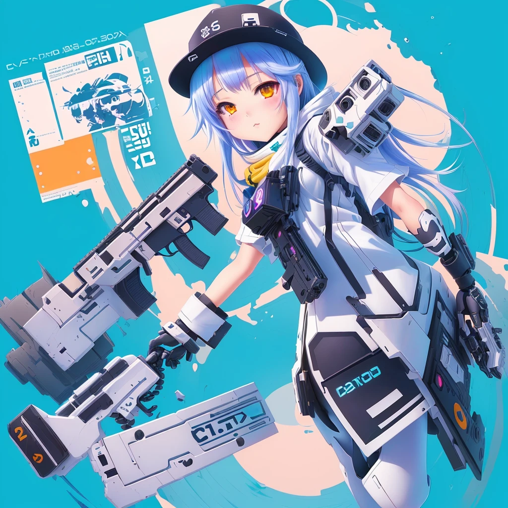 a cartoon image of a girl with a gun and a hat, splash art anime , fully robotic!! catgirl, cute art style, pixiv contest winner, clean artstyle, video game fanart, advanced digital chibi art, game art!!, anime style illustration, pixiv, cyber school girl, pixiv style, digital anime illustration, ahegao