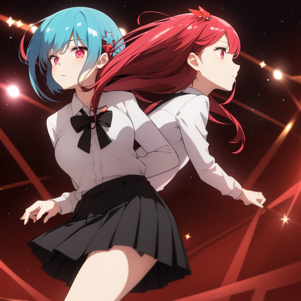 1 Girl, Solitary, best quality, masterpiece , Hoshino Ruby (Ruby Hoshino),  Hair accessories, Sparkling eyes, Stars on the eyes, (There is a star in the right eye:1), (skirt:1.4), (Concert 1), on stage,
