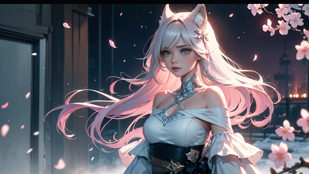 White-haired black-clothed anime girl holding a flower, Detailed anime art, Detailed anime artwork, Detailed digital anime art, clean Detailed anime art, Beautiful anime Catwoman, Beautiful anime artwork, 8k high quality detailed art, Beautiful fantasy anime, white fur fox, 非常Beautiful anime Catwoman孩, Beautiful anime art, White cat girl, Anime Fantasy Artwork