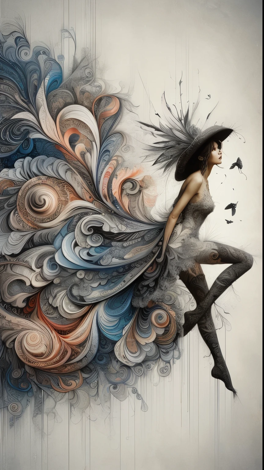 official art, unity 8k wallpaper, ultra detailed, ultra beautiful woman standing in slump model pose, and aesthetic, masterpiece, best quality, (zentangle, mandala, tangle, entangle), (fractal art:1.3) , 1girl, extremely detailed, lace, dynamic angle, cowboyshot, the most beautiful form of chaos, elegant, a brutalist designed, vivid colours, romanticism, by ji jean, roby antono, tran, fran bacon, mich mraz, adri ghenie, petra cortright, gert richter, taka yamamoto, ash wood, atmospheric, ecstasy of musical notes, streaming musical notes visible