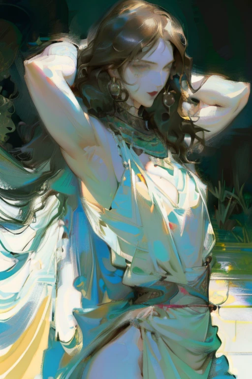 (rule of thirds:1.4),((hyper-realistic illustration:1.4)) Beautiful 20 yo Mediterranean woman, beautiful athletic figure, shapely toned legs, perfect round ass, natural perky breasts,(abs), ((long dark hair)), green eyes. (joy:1.4), sweet smile, mascara, dress, high heels. Masterpiece, best quality,(highly detailed:1.2),(detailed face and eyes:1.2), depth of field, 8k wallpaper, natural lighting, core shadows, high contrast, bokeh.