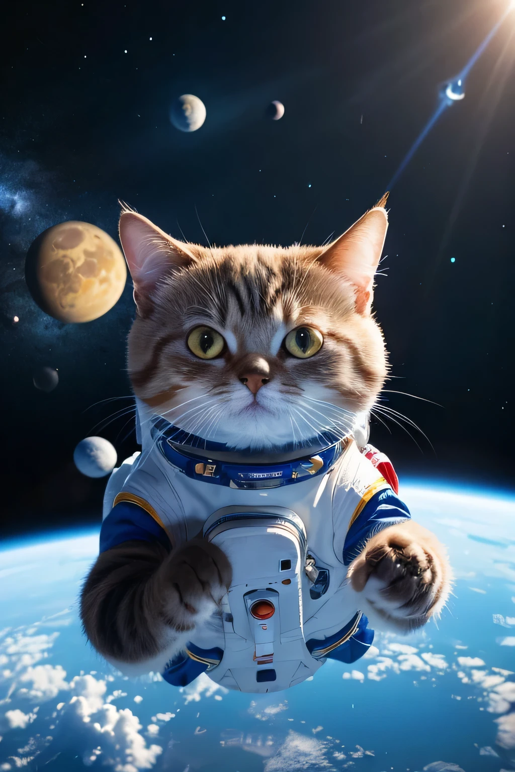 Space Background 4K 🚀Flying towards the moon Cat in a spacesuit