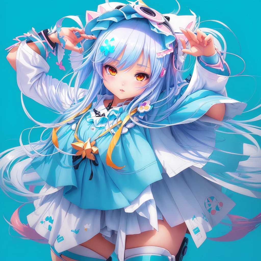 a cartoon image of a girl with a headress, splash art anime , angelic!! catgirl, cute art style, pixiv contest winner, clean artstyle, video game fanart, advanced digital chibi art, game art!!, anime style illustration, pixiv, cyber school girl, pixiv style, digital anime illustration, pastel blue, yandere, thick eyelashes