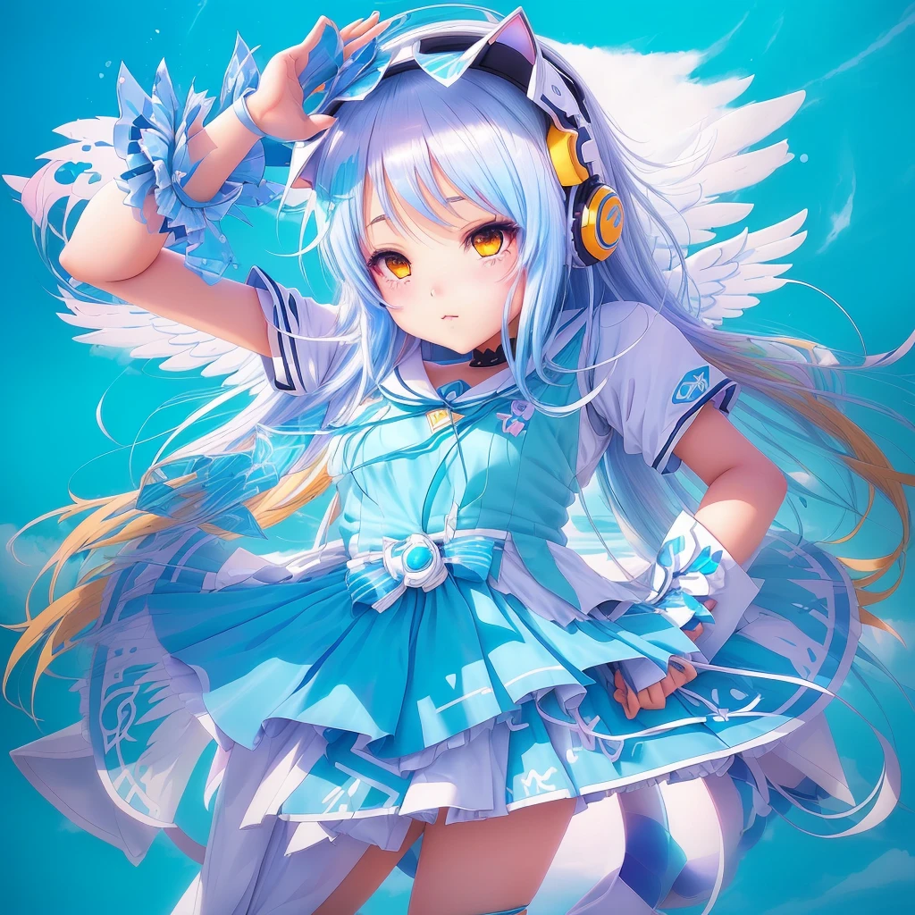 a cartoon image of a girl with a headress, splash art anime , angelic!! catgirl, cute art style, pixiv contest winner, clean artstyle, video game fanart, advanced digital chibi art, game art!!, anime style illustration, pixiv, cyber school girl, pixiv style, digital anime illustration, pastel blue, yandere, thick eyelashes