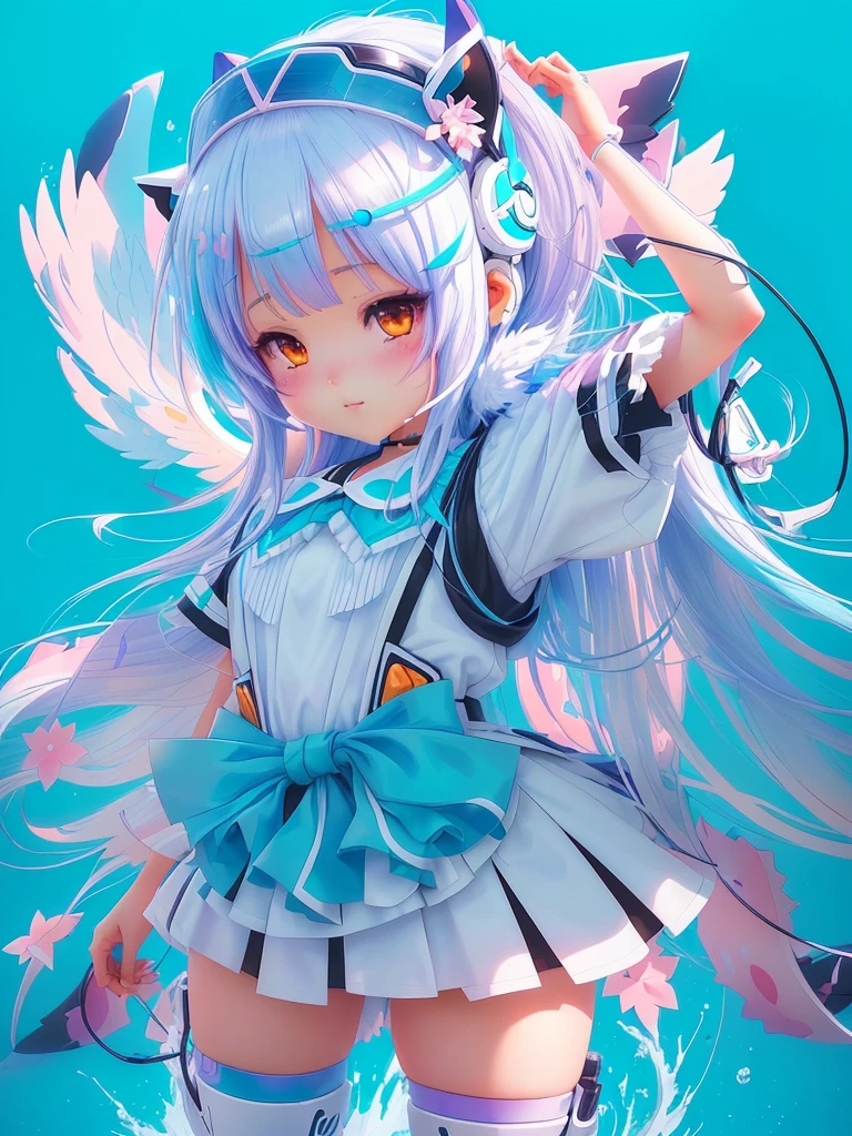 a cartoon image of a girl with a headress, splash art anime , angelic!! catgirl, cute art style, pixiv contest winner, clean artstyle, video game fanart, advanced digital chibi art, game art!!, anime style illustration, pixiv, cyber school girl, pixiv style, digital anime illustration, pastel blue, yandere, thick eyelashes