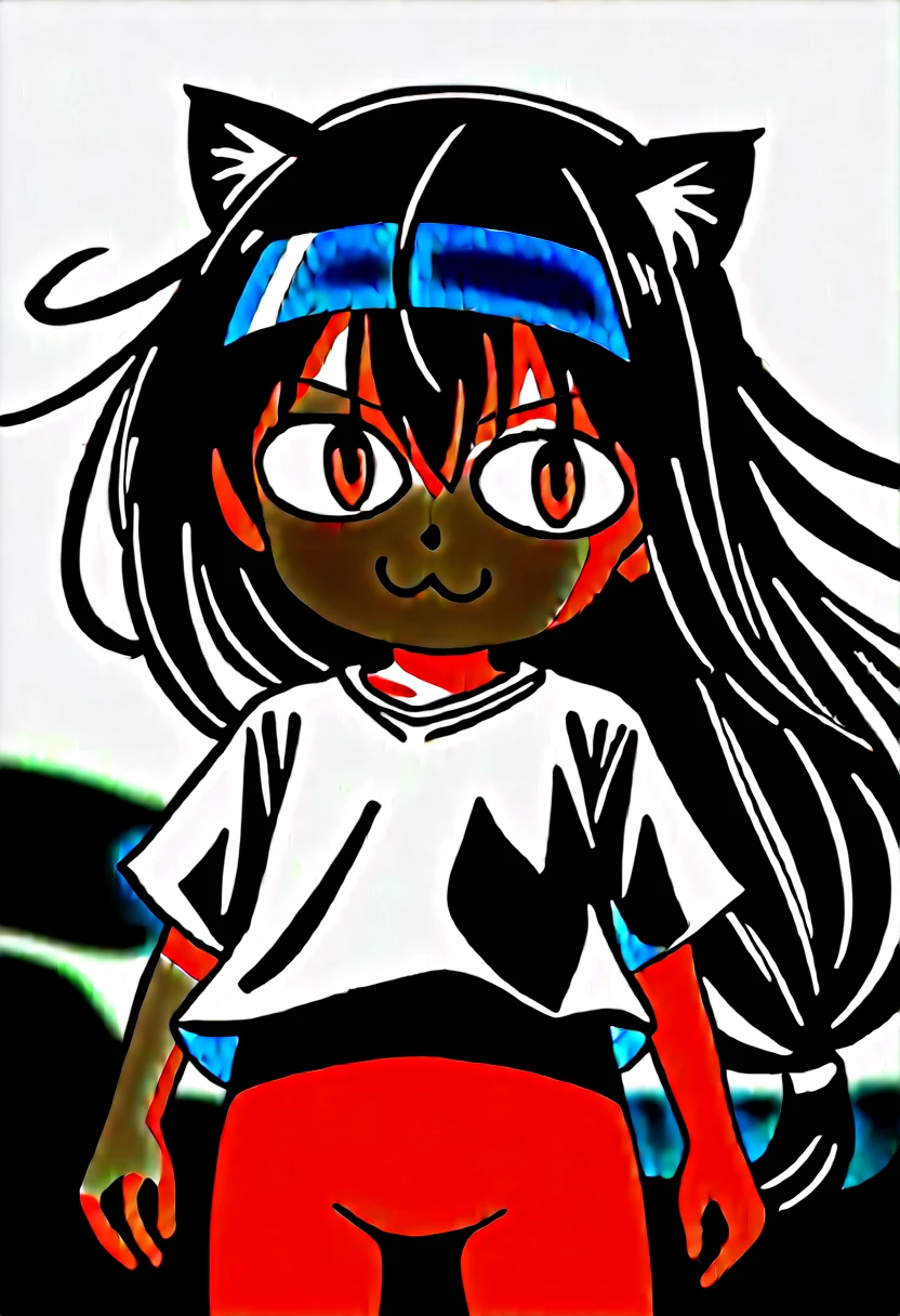 score_9,score_8_up,score_7_up,source_anime,cowboy shot,Idealized Forms,Natural Light,details background,blurry background,extremely detailed,hatsushimo(kancolle),(left(white)right(blue))headband, (black)long hair, (low-tied)hair, (black)hair,slit pupils,cat ears,chibi,shirt,nude