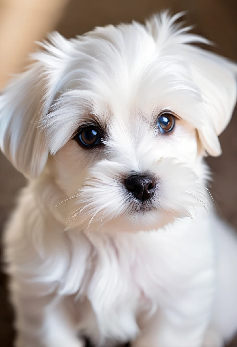 A Maltese puppy looks at you with adorable eyes