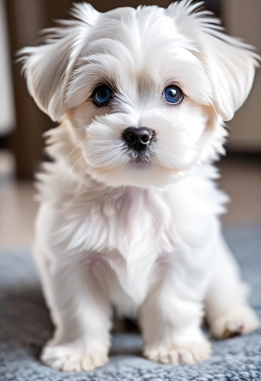 A Maltese puppy looks at you with adorable eyes