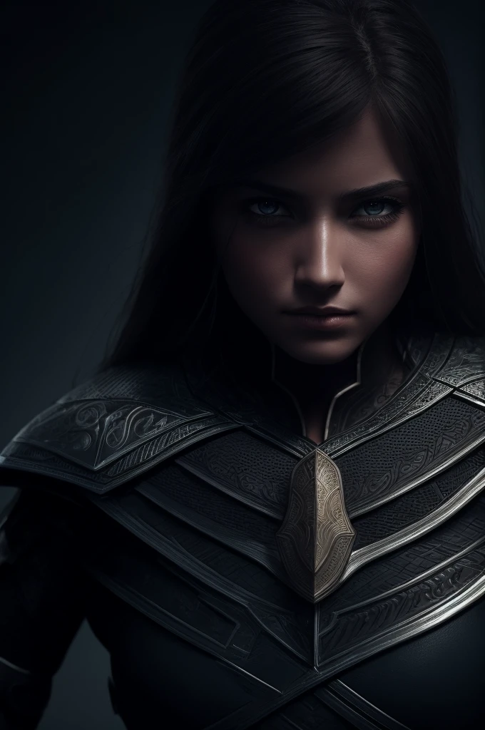 a female warrior, beautiful detailed eyes, beautiful detailed lips, extremely detailed eyes and face, long eyelashes, armor, sword, shield, determined expression, brave, strong, resilient, skilled, loyal, intelligent, unstoppable, compassionate, fantasy landscape, dramatic lighting, epic, cinematic, digital painting, highly detailed, 8k, photorealistic, vibrant colors, chiaroscuro