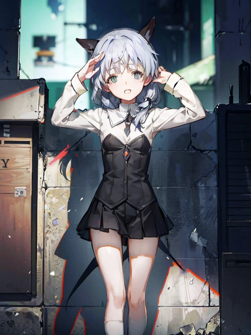 ((Strike Witches))、((Close your eyesる)),，(((Wide-open legs)))、(((Close your eyes)たCrying face))、　Silver Hair、、Slim figure，thin height、，elementary school girl、, girl、Long Hair，Small face，Emaciated，thin、Black tights legs，、Legs wide open、Legs wide open、、，Crying face,bondage、Tied up、shibari、Face is gloomy，Gloomy face、，Small breasts，Small breasts、非常にSmall breasts，Extremely Small breasts、、Adorable，Adorable、，uniform、The legs are very thin，legs are very thin、The best quality in the best condition，Highest quality、，masterpiece