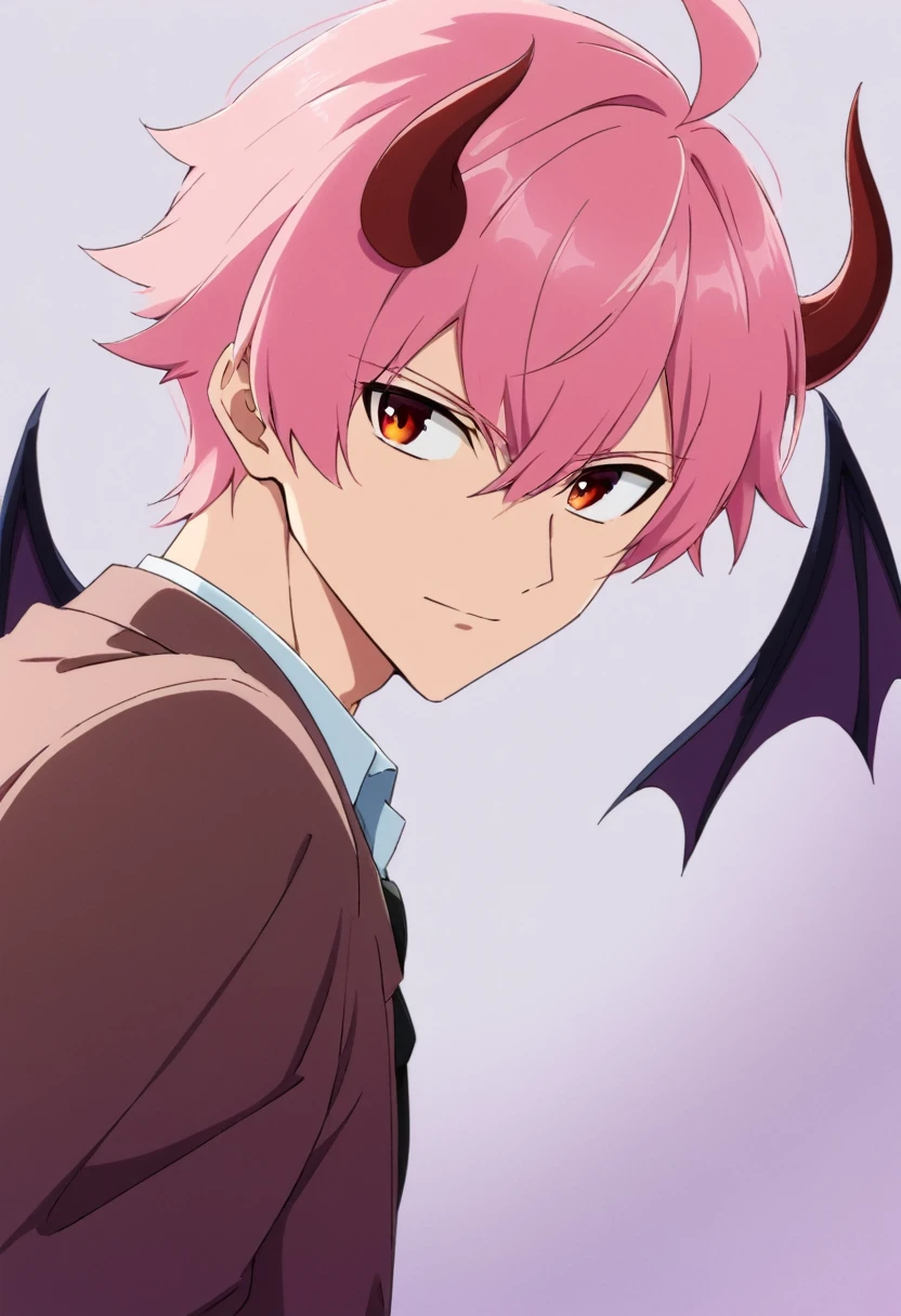Anime man, older, pink hair, demon horns, hot, fictional man