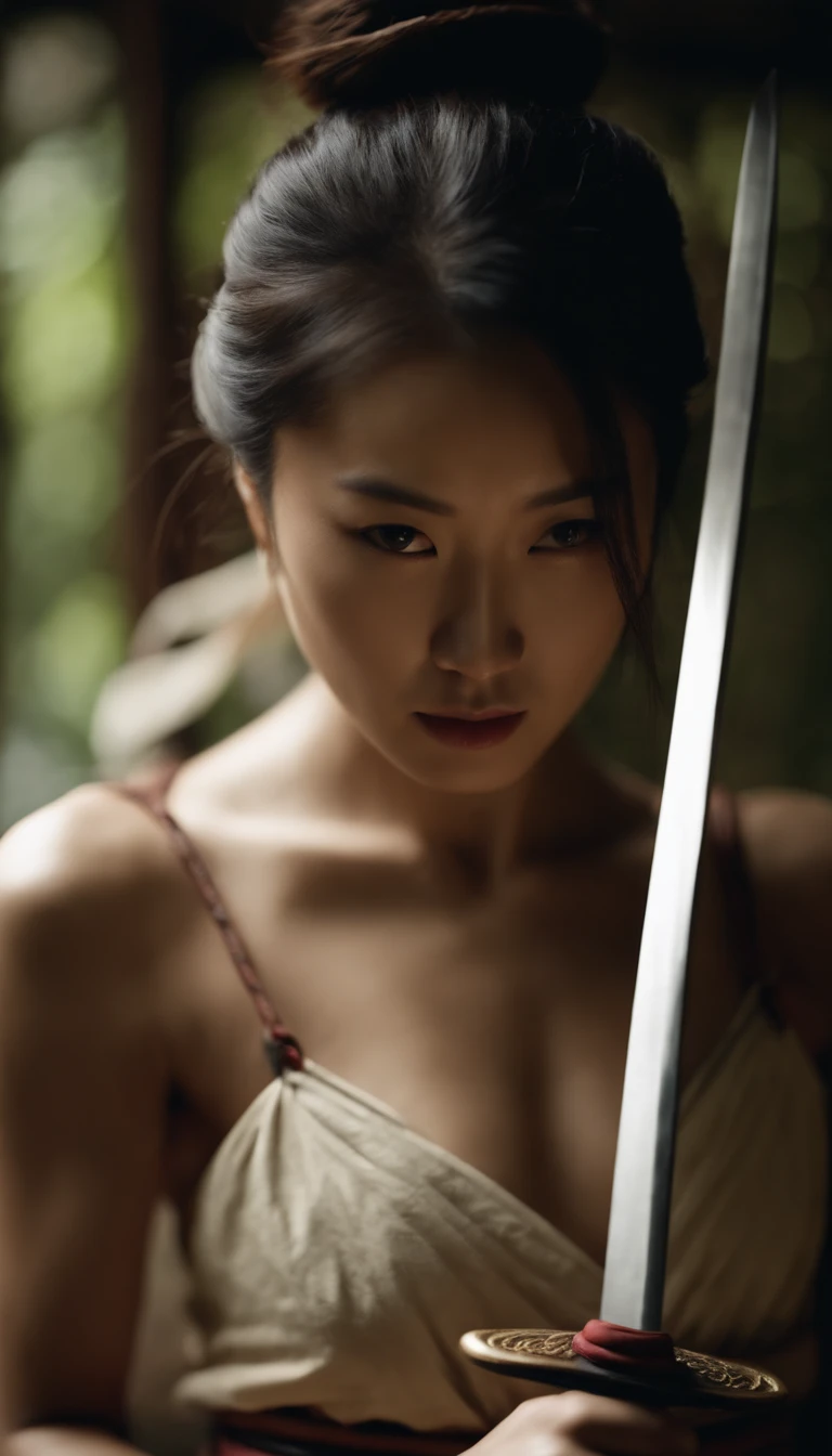 Samurai Swordsman Young Face Japanese women In underwear