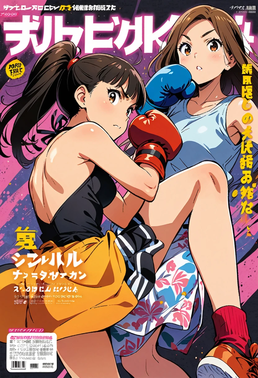 Boxing fights, girls, cute girls, shonen magazine, stylized background