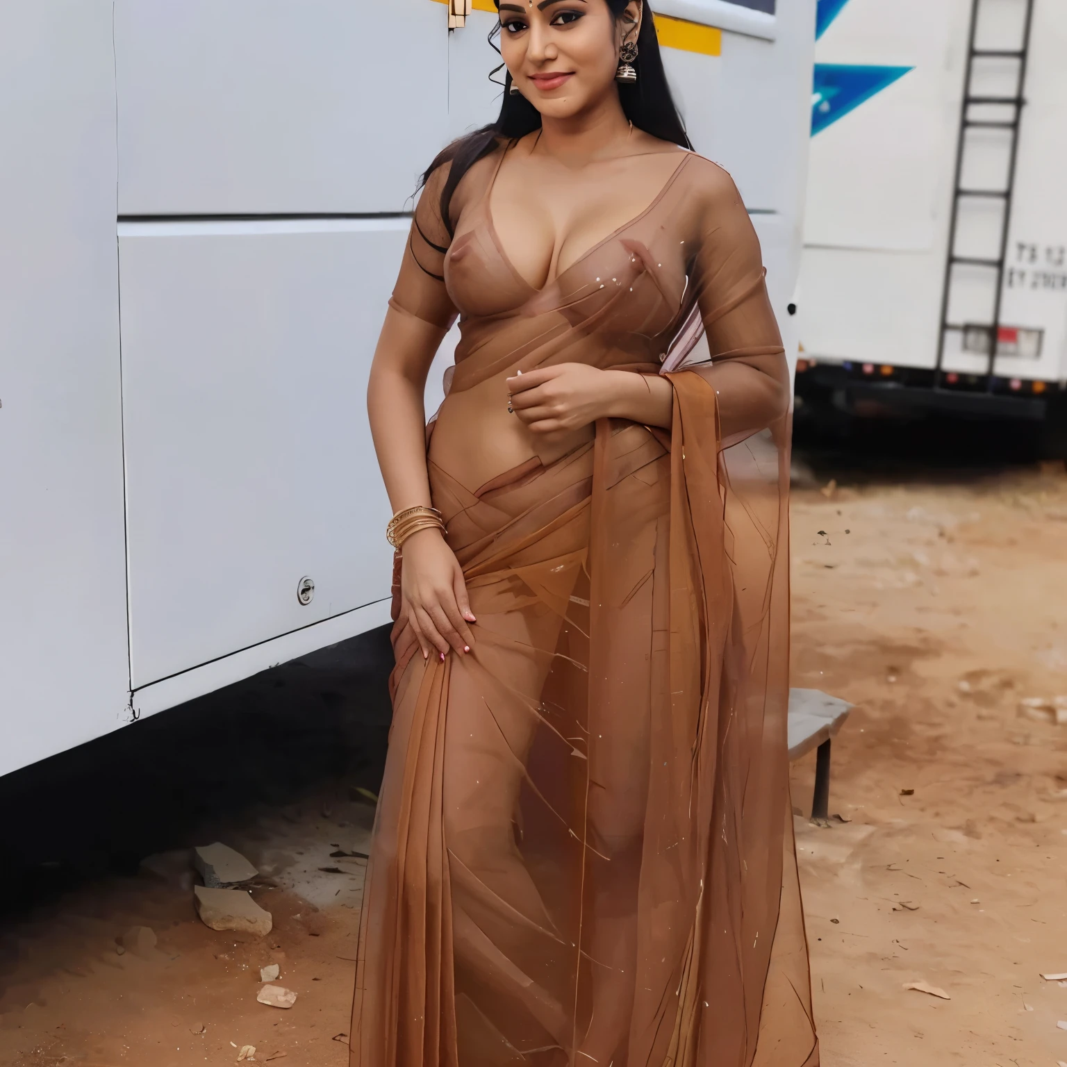 sexy, tightt saree, provocative saree, hot , nsfw , erotic saree, (((transparent))), (cleavage), nipples