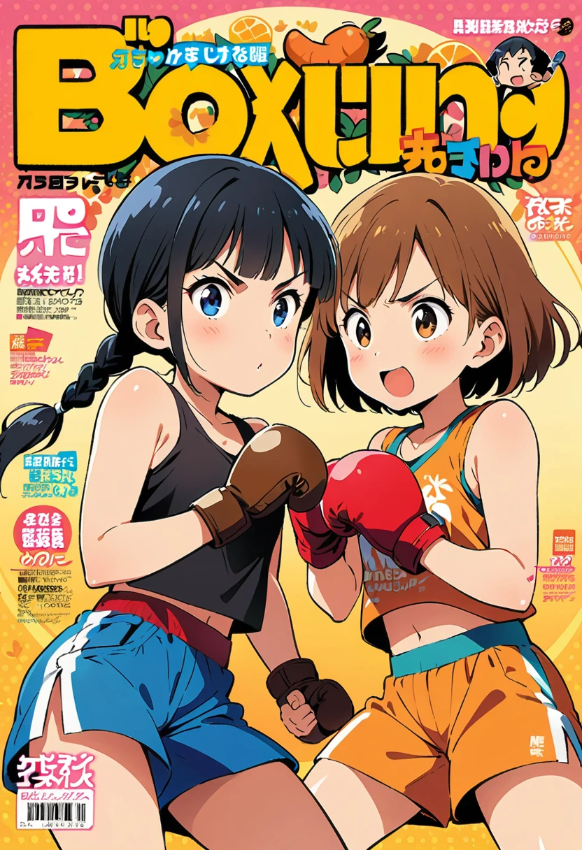 Boxing fights, girls, cute girls, shonen magazine, stylized background