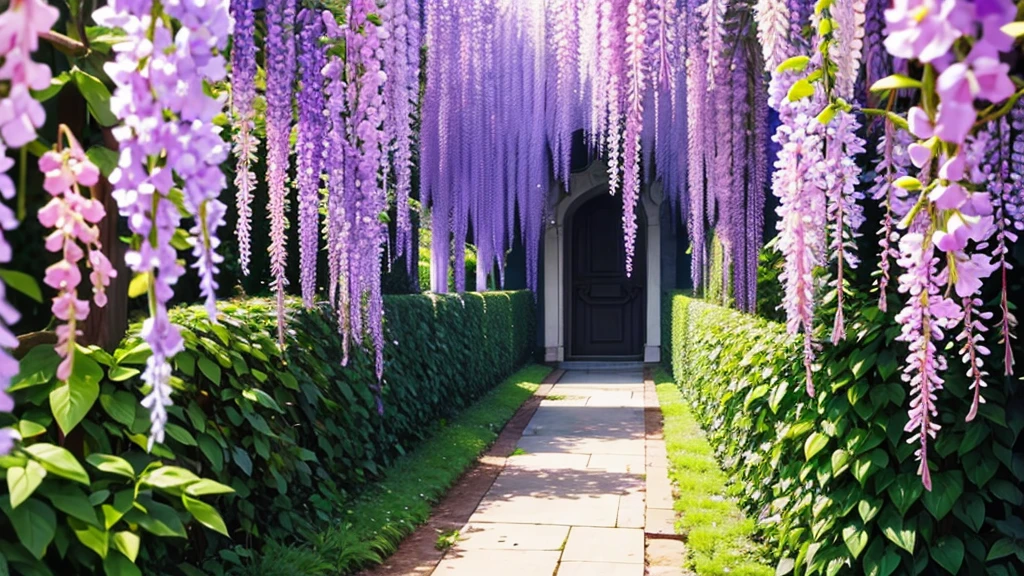background wisteria, no human just wisteria, wisteria in garden, china, purple , closeup