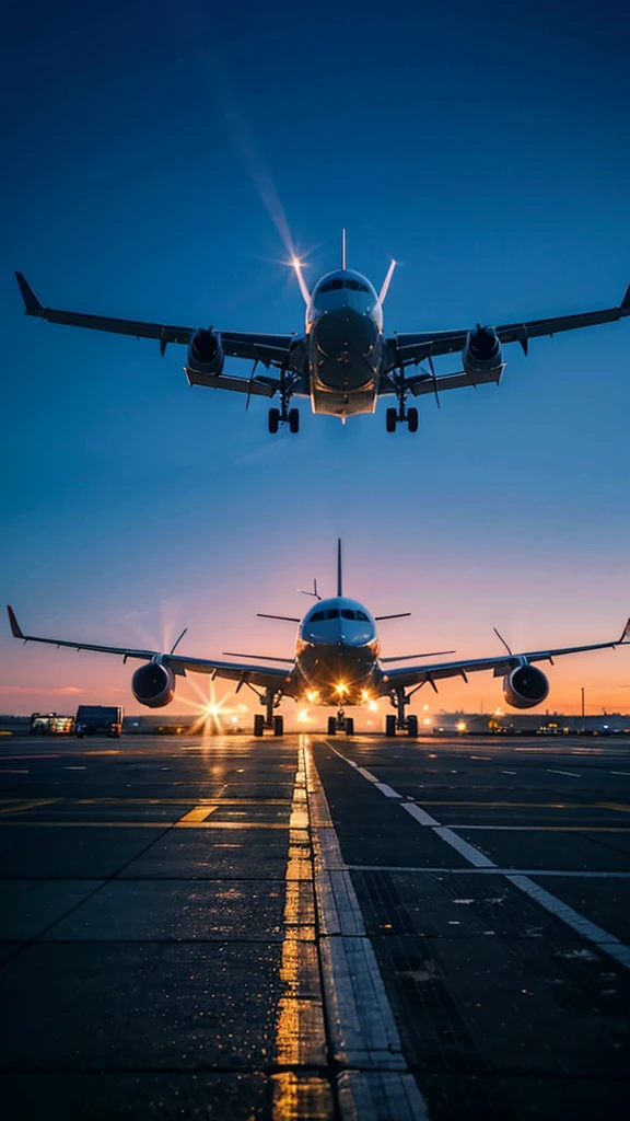 1A passenger plane is about to fly down the runway at the airport at night.,airport lighting,4k high detail images,8K ,realistically