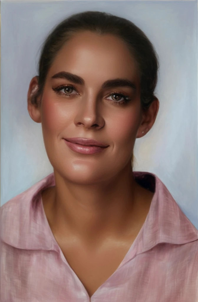 framed portrait of a woman in a pink shirt and white background, detailed colorized portrait, realistic restored face, colorized portrait, detailed portrayal, digitally painted, a colorful photo, true-to-life portrayal, 30-year-old woman from cuba, colorful photo, real life portrait, realistic studio portrait, restored color, realistic female portrait, close-up portrait rendering