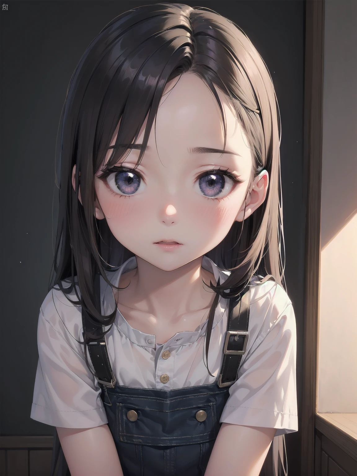 Masterpiece、Cinematic、Highest quality、Super detailed、Detailed clothing、Clear Face、Detailed face、Detailed skin、1人のgirl、、girl、、、Embarrassing、blush、Looking down、Loose wearing、A dark room、Blackout、Cute Pozu