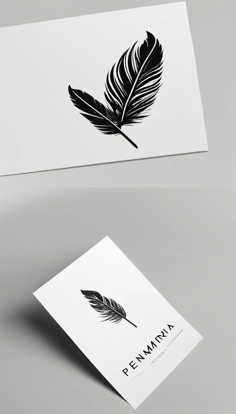 A minimal, modern, simple, cinematic logo design for the brand “Penamemoria". Create a modern, minimalistic, high-quality, logo of a boy feather