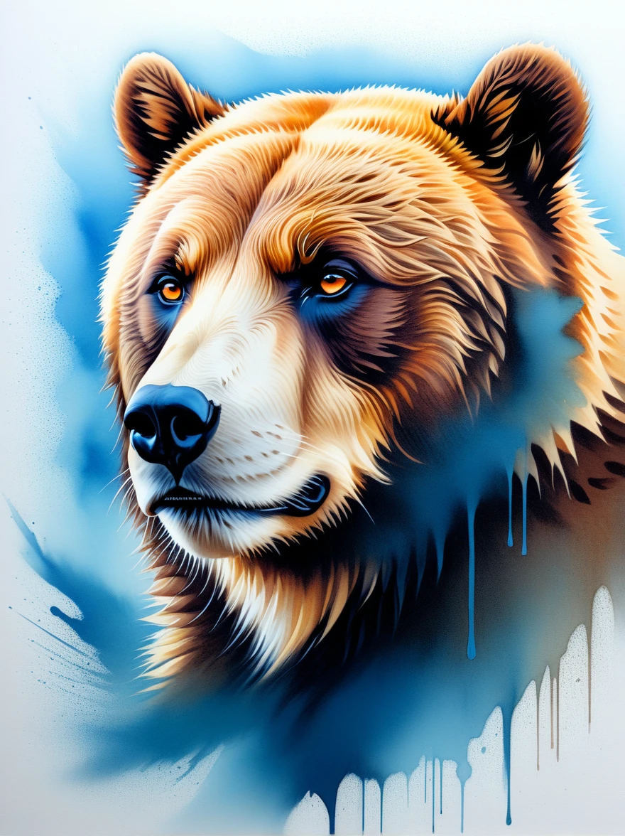 In a hauntingly beautiful and dark fantasy world, a grotesque undead Grizzley bear emerges as the focal point. The bear's eyes, filled with fiery orange hues, captivate the viewer with their haunting beauty and mysterious presence. The creature's face is a mesmerizing blend of confidence and mischief, artfully crafted using 3D rendering techniques and photographic elements.
The artistic styles of Rolf Armstrong, Frank Frazzetta, Jeremy Mann, and Carne Griffiths are seamlessly integrated into the illustration, combining silverpoint hyperrealism with sparkling light-blue toned watercolor accents. The resulting portrait is a dynamic masterpiece that blurs the line between realism and fantasy, enhancing the bear's supernatural allure.
The composition pays homage to the essence of Vincent van Gogh, 3d render, poster, painting, cinematic, photo, vibrant, dark fantasy, portrait photography, conceptual art, illustration