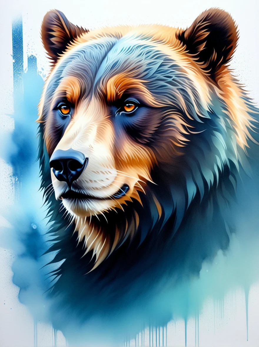 In a hauntingly beautiful and dark fantasy world, a grotesque undead Grizzley bear emerges as the focal point. The bear's eyes, filled with fiery orange hues, captivate the viewer with their haunting beauty and mysterious presence. The creature's face is a mesmerizing blend of confidence and mischief, artfully crafted using 3D rendering techniques and photographic elements.
The artistic styles of Rolf Armstrong, Frank Frazzetta, Jeremy Mann, and Carne Griffiths are seamlessly integrated into the illustration, combining silverpoint hyperrealism with sparkling light-blue toned watercolor accents. The resulting portrait is a dynamic masterpiece that blurs the line between realism and fantasy, enhancing the bear's supernatural allure.
The composition pays homage to the essence of Vincent van Gogh, 3d render, poster, painting, cinematic, photo, vibrant, dark fantasy, portrait photography, conceptual art, illustration