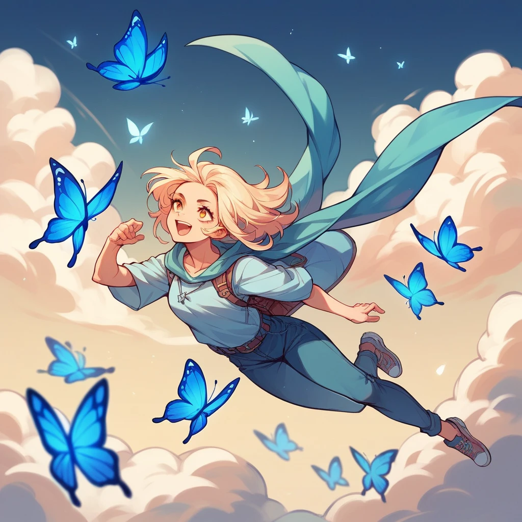 Countless blue butterflies flying in the air