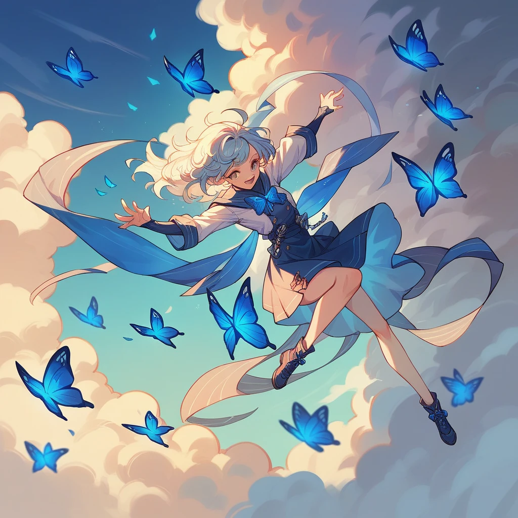 Countless blue butterflies flying in the air