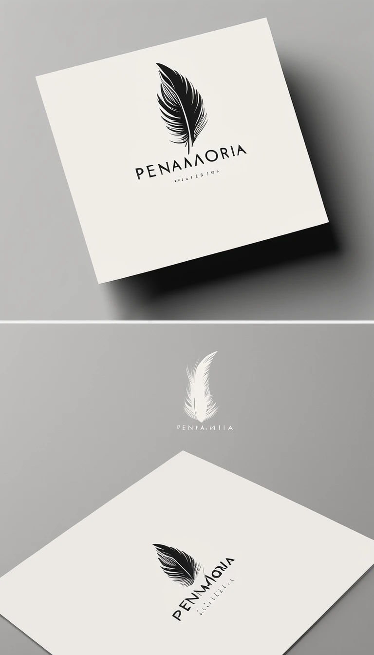 A minimal, modern, simple, cinematic logo design for the brand “Penamemoria". Create a modern, minimalistic, high-quality, logo of a feather-bird