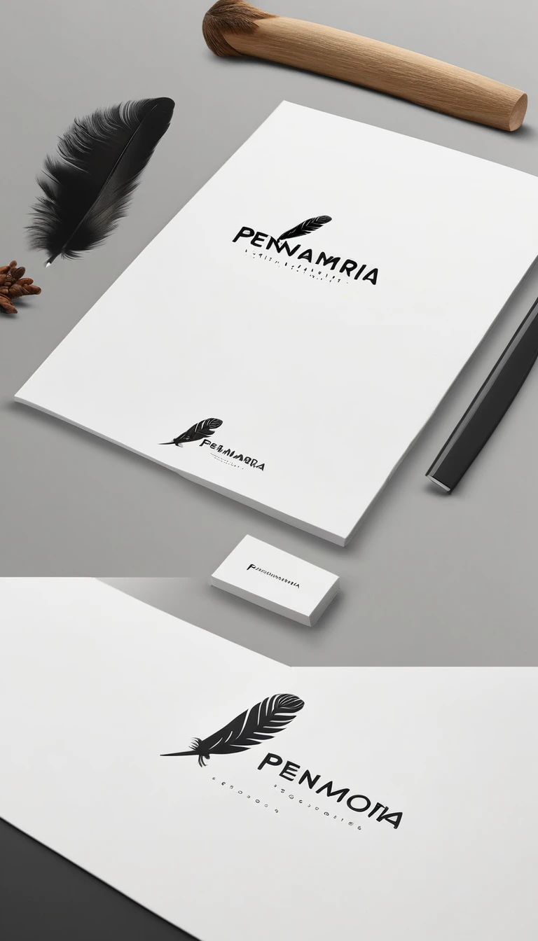 A minimal, modern, simple, cinematic logo design for the brand “Penamemoria". Create a modern, minimalistic, high-quality, logo of a feather-bird