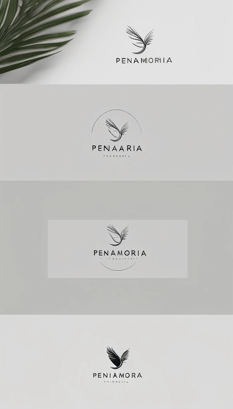 A minimal, modern, simple, cinematic logo design for the brand “Penamemoria". Create a modern, minimalistic, high-quality, logo of a feather-bird