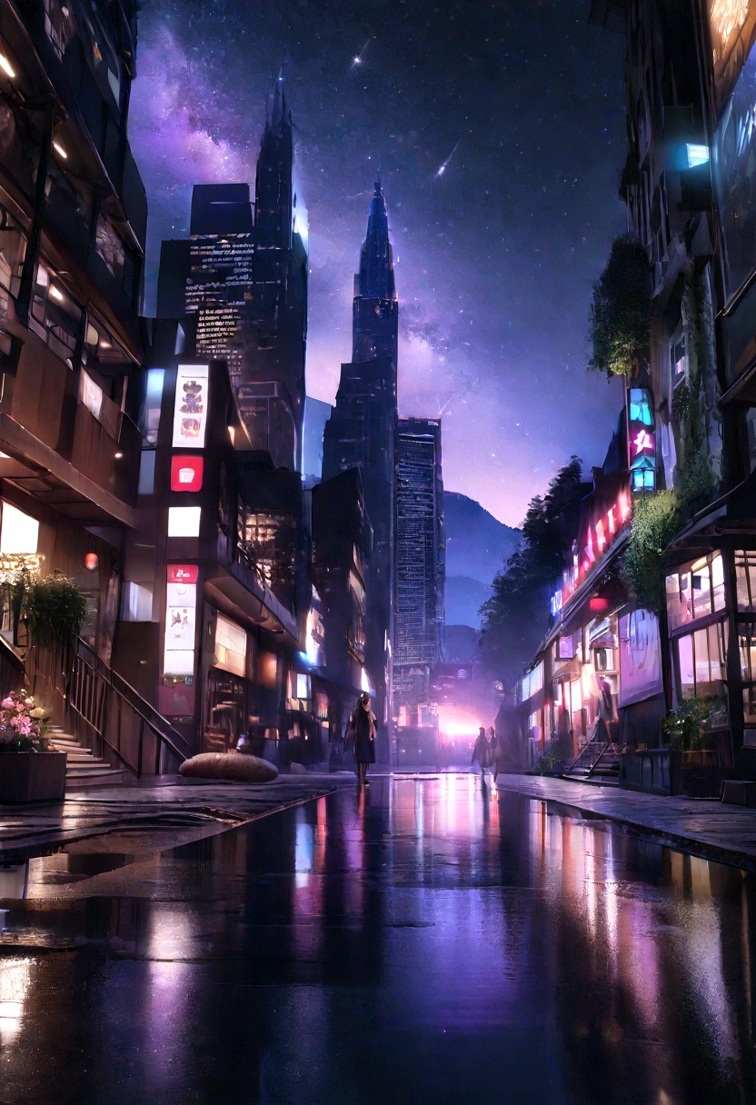 Starry sky and skyscrapers
(Highest quality,4K,8K,High resolution,masterpiece:1.2),Super detailed,(Realistic,photoRealistic,photo-Realistic:1.37),High resolution,超High resolution,Studio Lighting,very,Peaceful and calm,Quiet atmosphere,Soft moonlight,Calm,A lush rooftop garden with colorful flowers,A gentle breeze gently sways the plants,Fresh night air,The faint sounds of the city below,Deep purple hues in the night sky,Sparkling stars scattered across a dark canvas,A glimmer of light from a distant building,Reflection of the moon on the surface of a building,A subtle shadow illuminated by the moonlight,CalmCalmカラーパレット,A fantastical and dreamy atmosphere